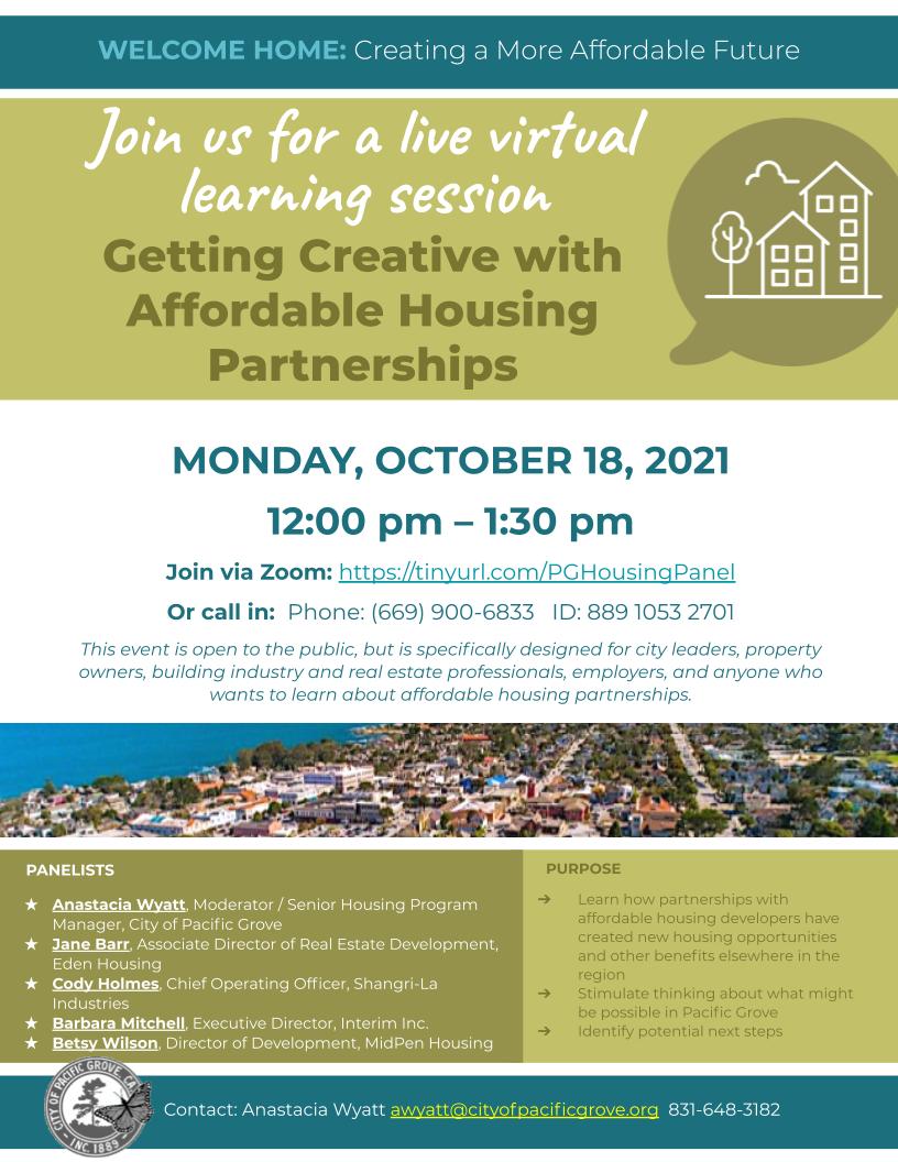 FLYER Pacific Grove Affordable Housing Partnerships Panel